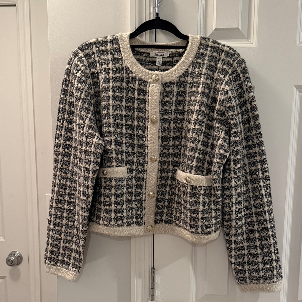 NWT Splendid Black & Cream Knit Sweater Cardigan Size Small